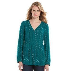Lauren Conrad green blouse with dots size XL